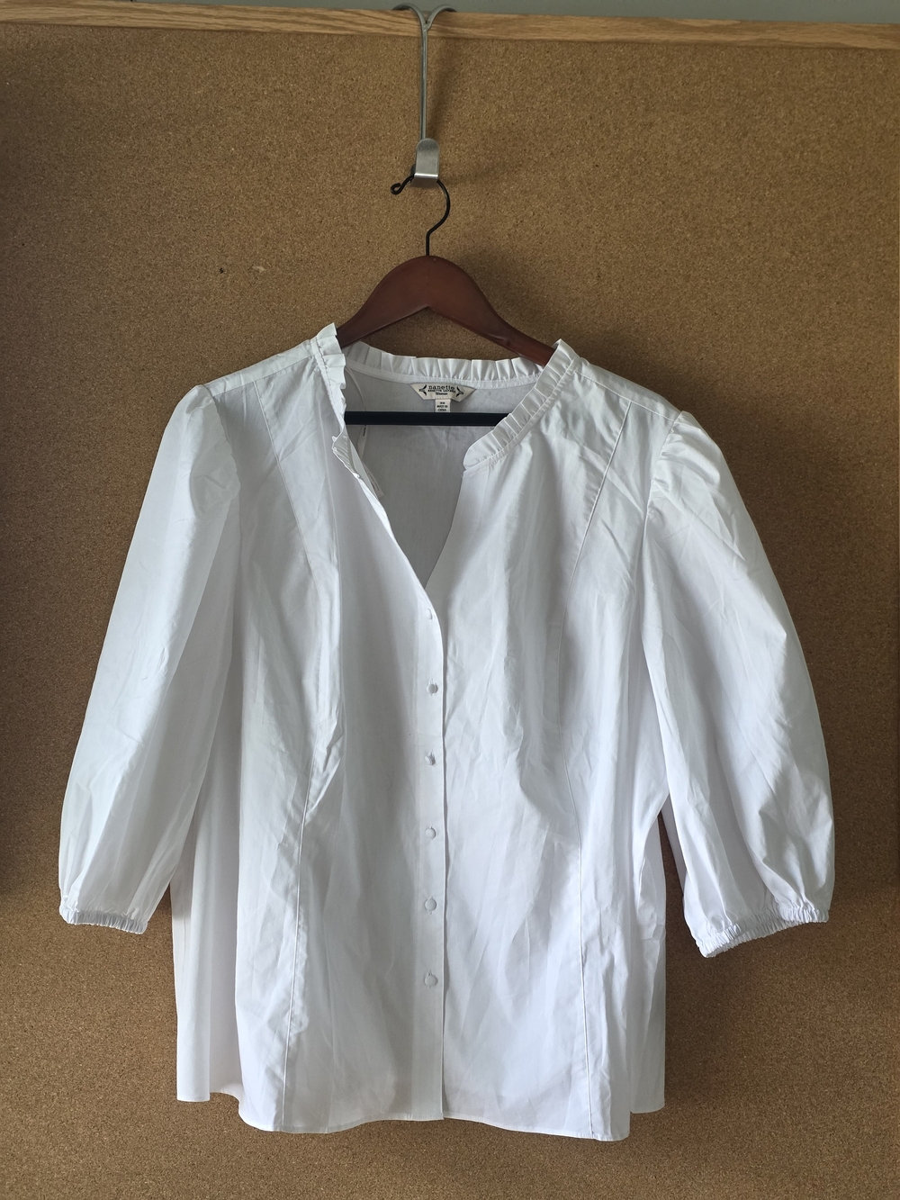 Nanette Lepore Woman White Button Front Blouse 3X Cotton Blend V‑Neck 3/4 Sleeve